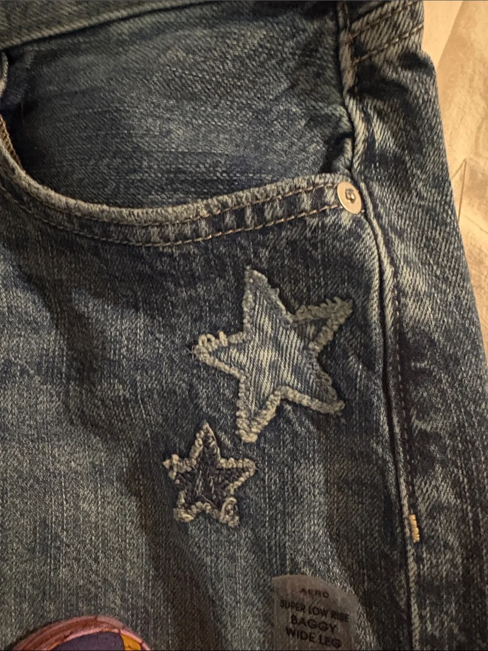 Aeropostale jeans super low rise baggy leg Star Embroidery nwt size 0